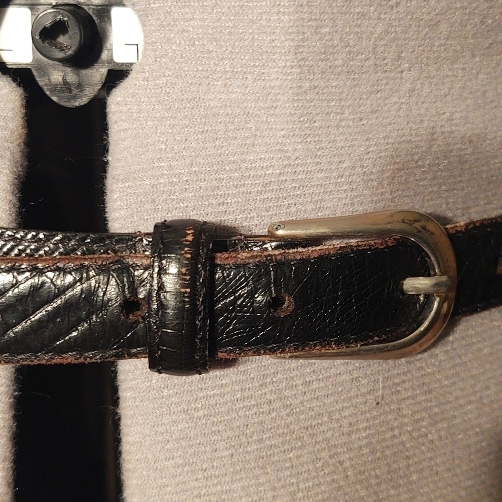 Thin Black Snakeskin Genuine Leather Upper Belt with Silver Buckle Sz M - Picture 4 of 7